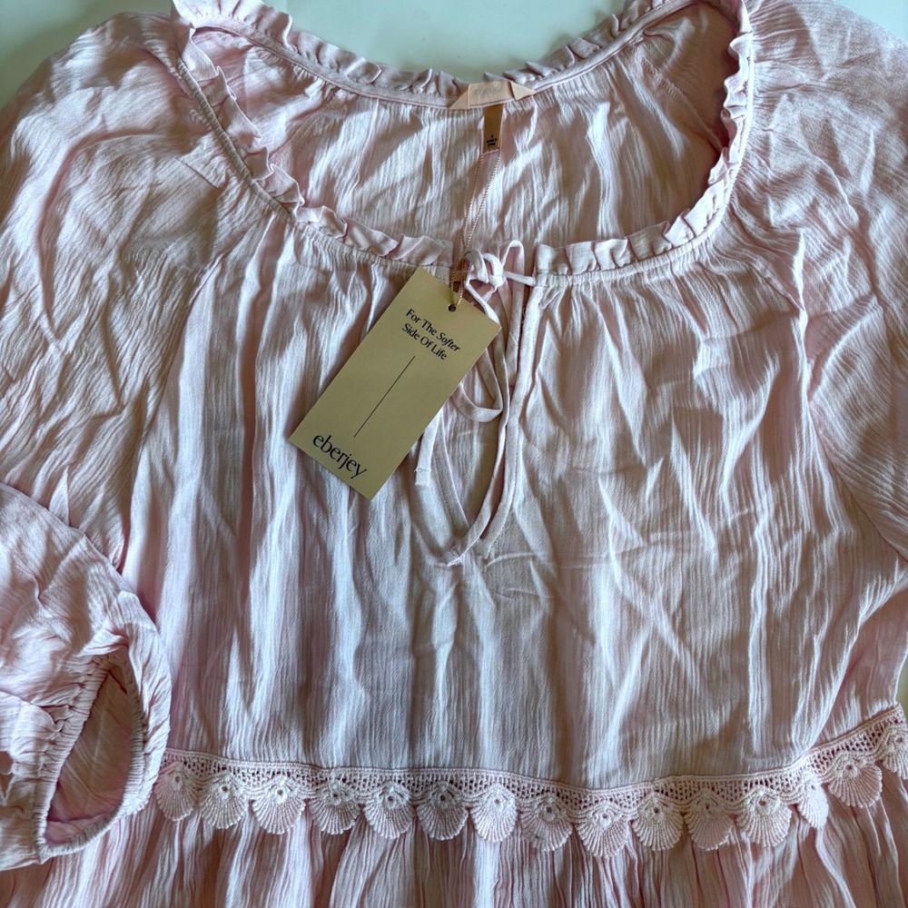 Eberjey‎ Women's Sofia Tunic Dress Lilac Tiered Ruffle Trim Long Sleeve
